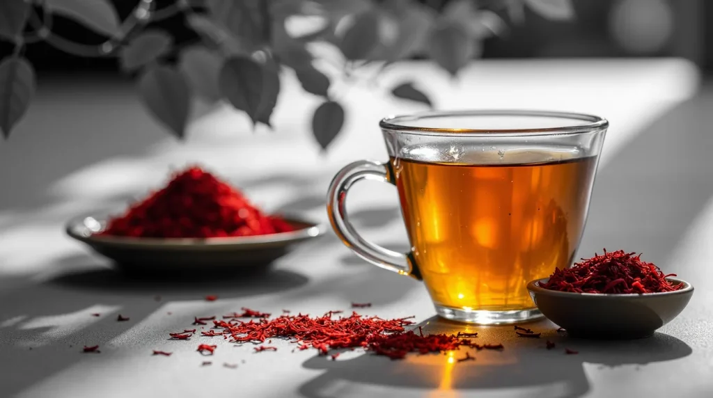 چای در کنار زعفران خالص